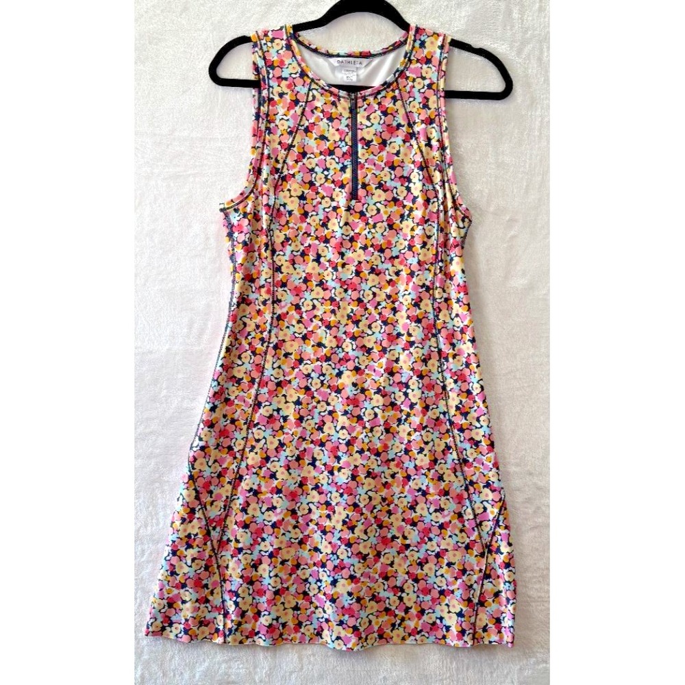 Athleta Ace Tennis Dress Womens M Floral Sleeveless 1/4 Zip Pickleball Golf